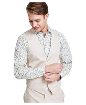 Bar Iii Mens Slim fit Button-Up Vest Medium Beige Solid