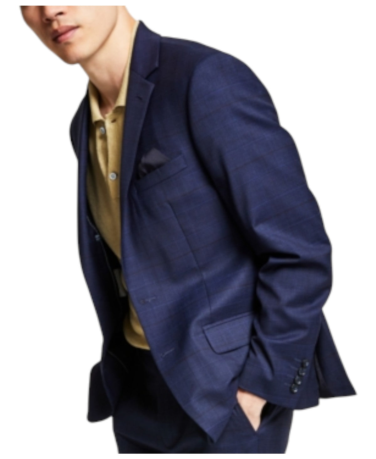 Bar Iii Mens Skinny fit Suit Jacket Blazer 40 R Navy Blue Plaid