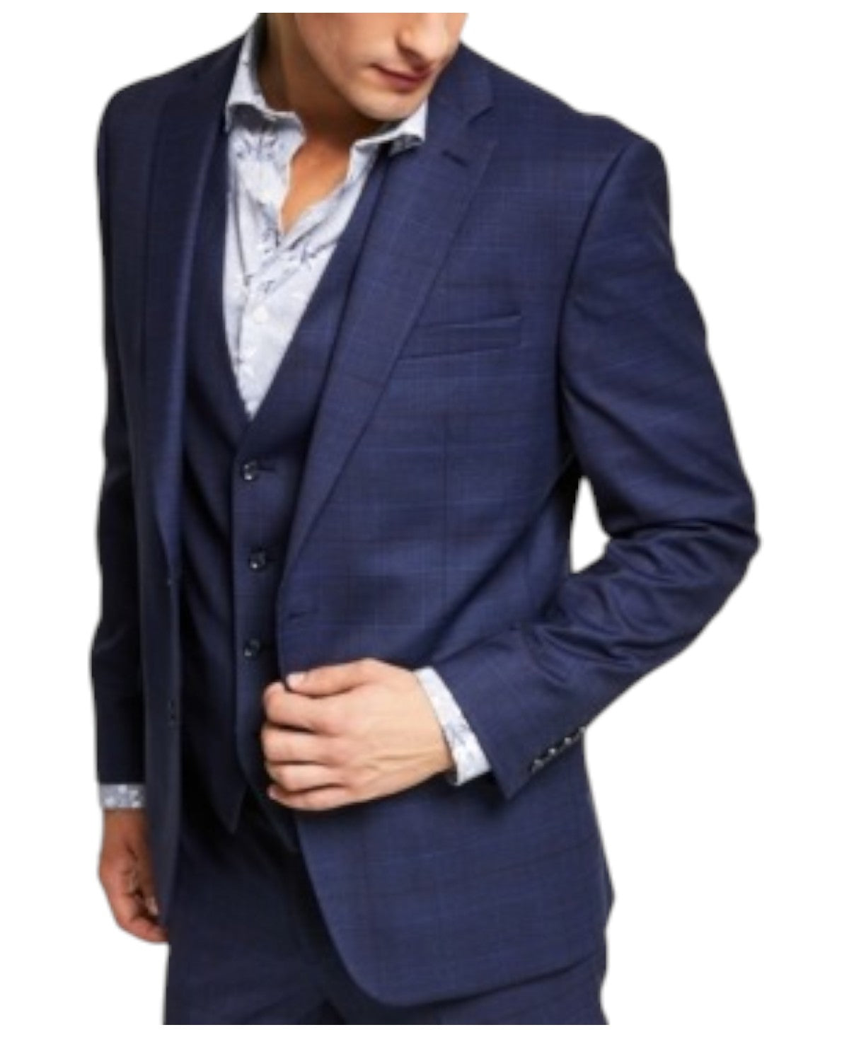 Bar Iii Mens Slim fit Suit Jacket Blazer 42 R Navy Blue Plaid