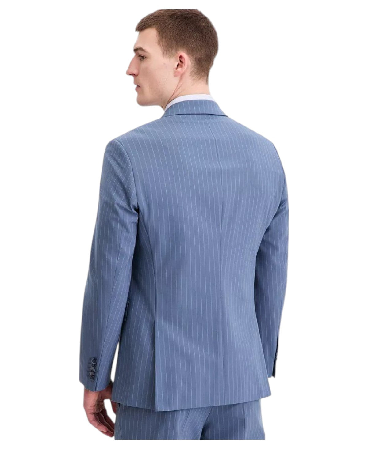Hugo Mens Modern fit Double Breasted Suit Jacket Blazer 42 L Steel Blue Striped