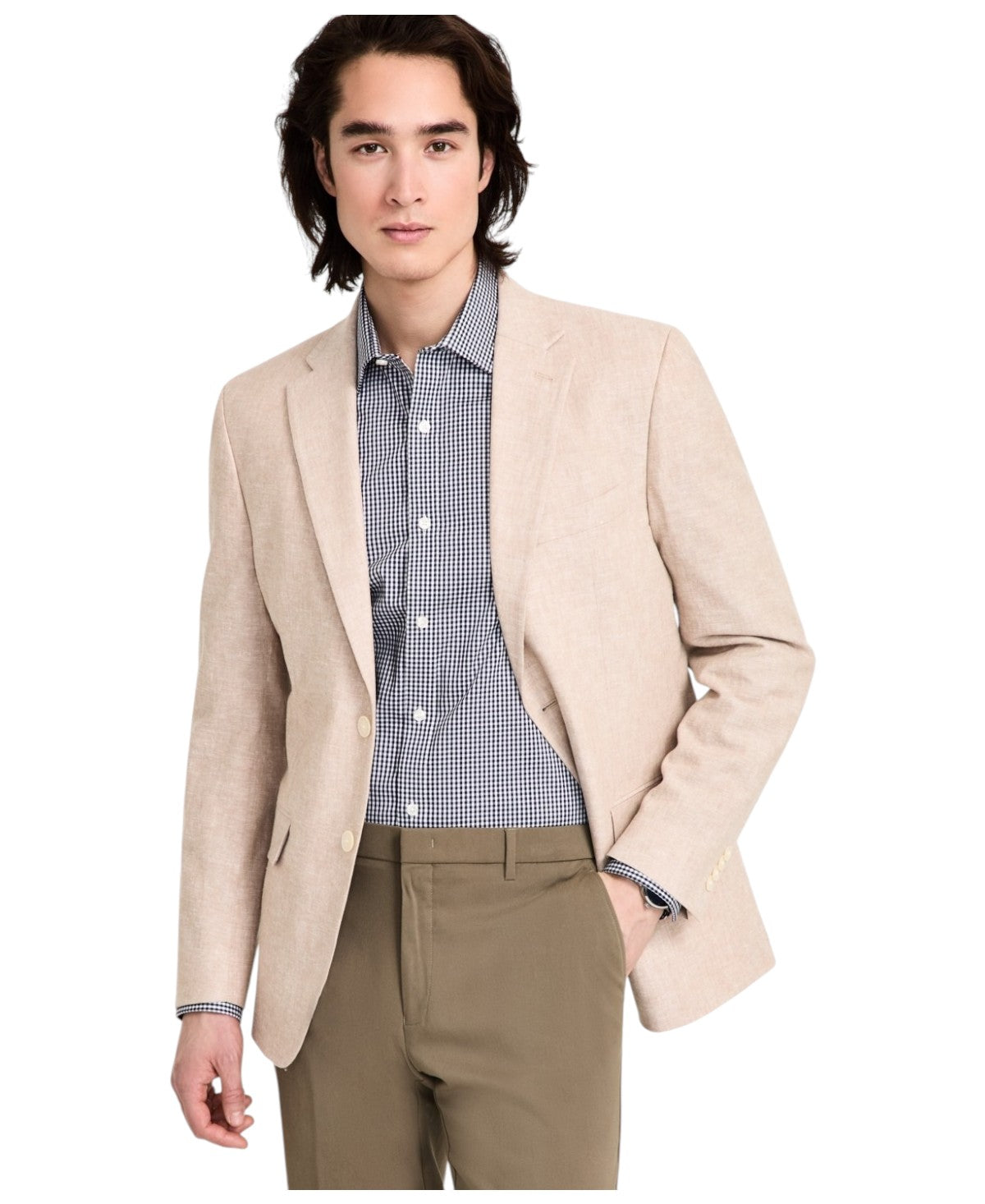 Tommy Hilfiger Mens Modern fit Sport Coat Blazer 40 R Beige Solid Linen