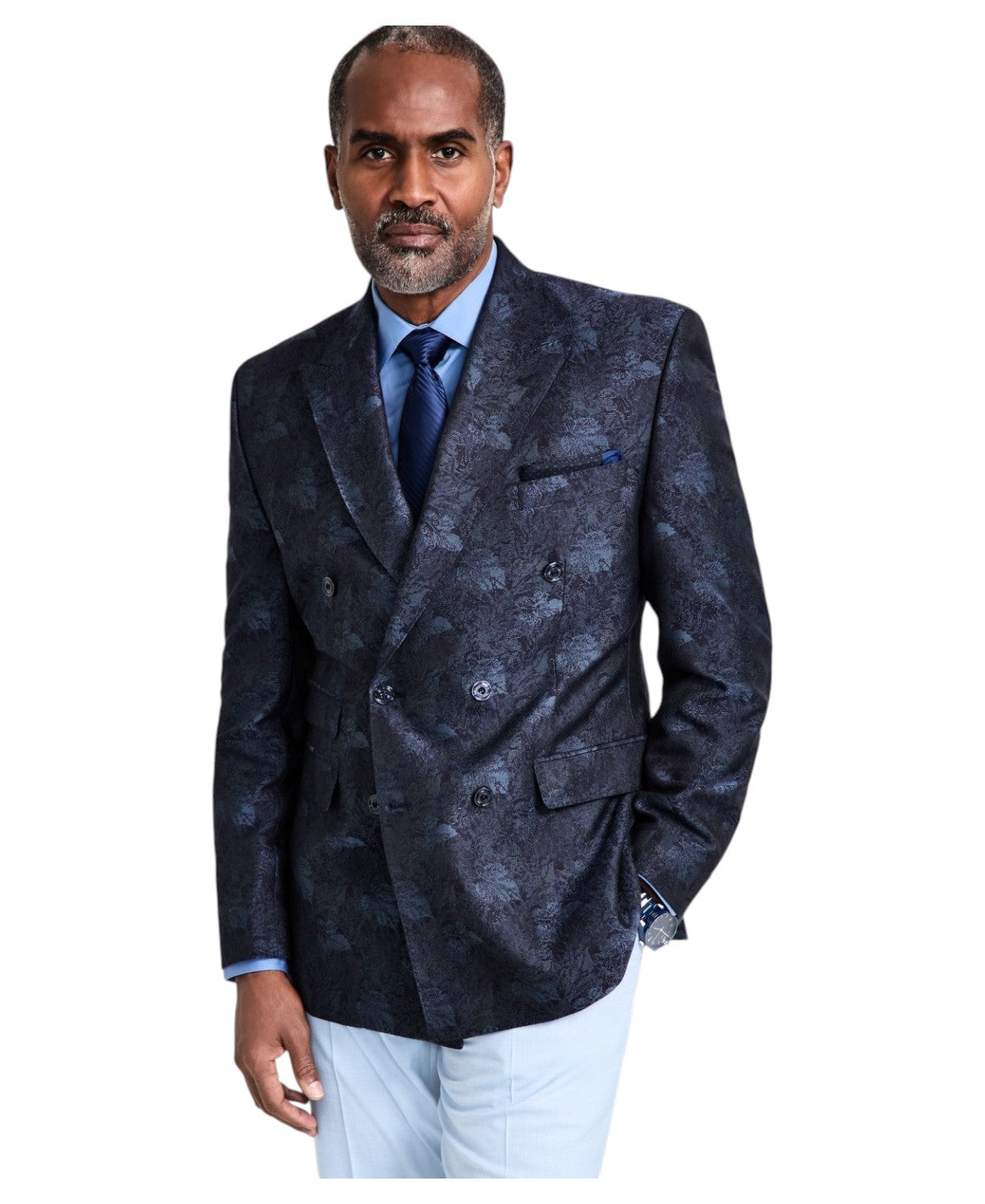 Tayion Mens Classic fit Suit Jacket Blazer 46 R Blue Floral