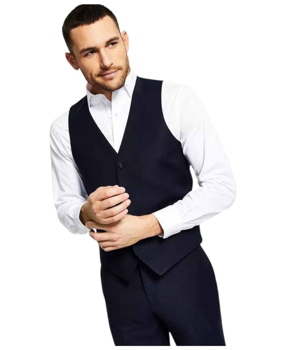 Alfani Mens Slim fit Button-Up Suit Vest Large Navy Blue Solid