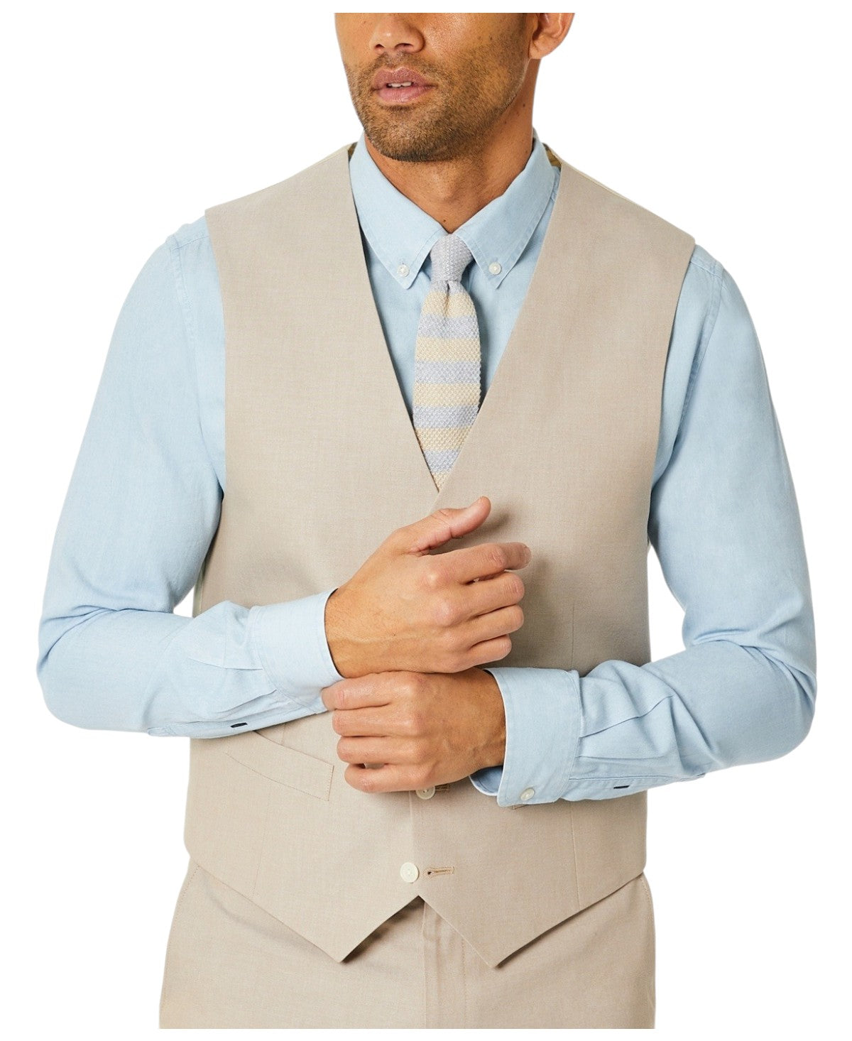 Tommy Hilfiger Mens Modern fit Button-Up Suit Vest Small Beige Solid Stretch