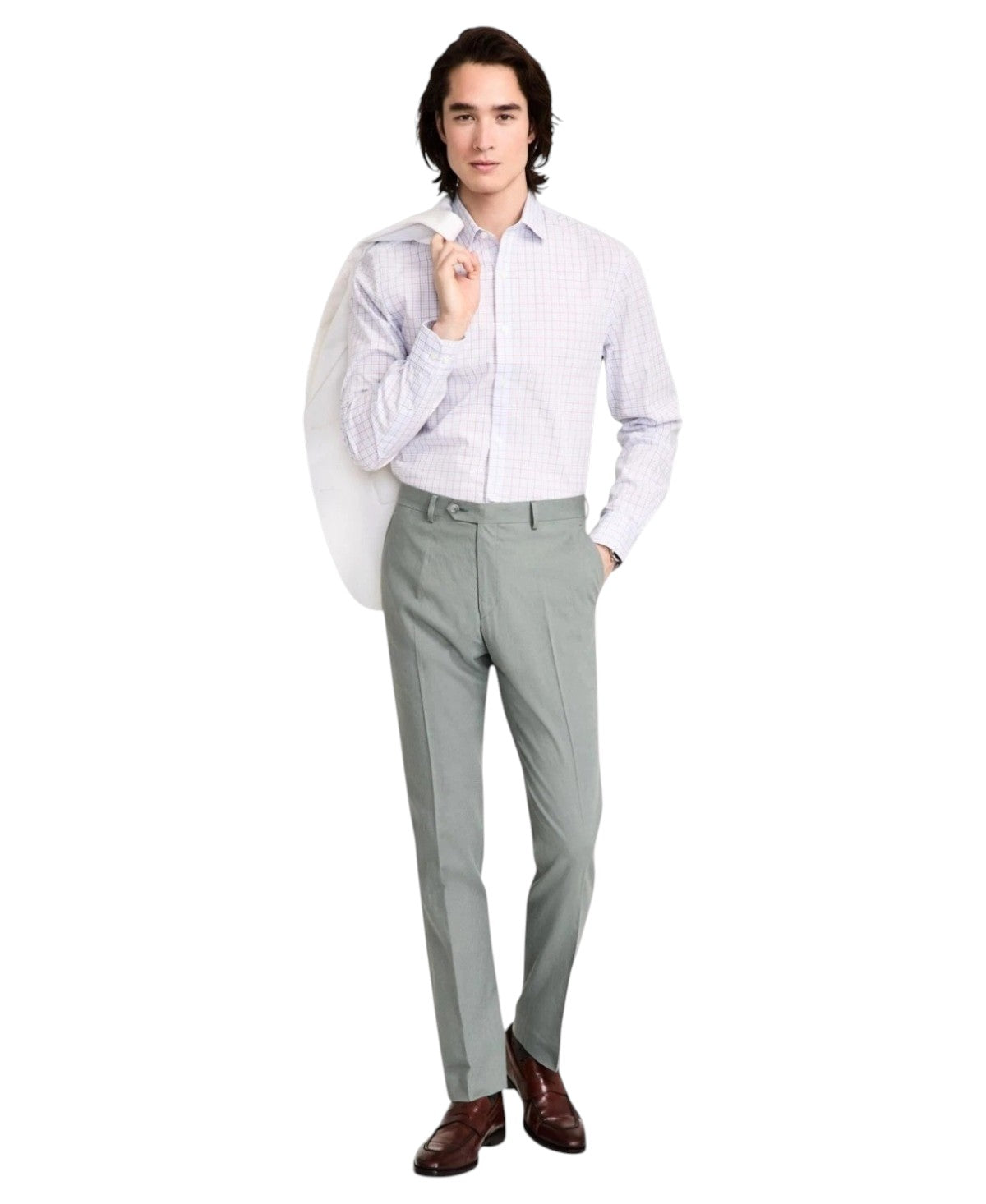Tommy Hilfiger Mens Modern fit Dress 46 / 30 Sage Green Solid Linen