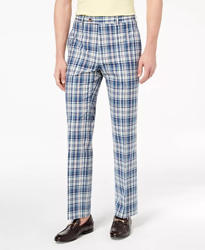 LAUREN RALPH LAUREN Men's Classic-Fit Blue Plaid Madras Dress Pants 40 x 32 Blue