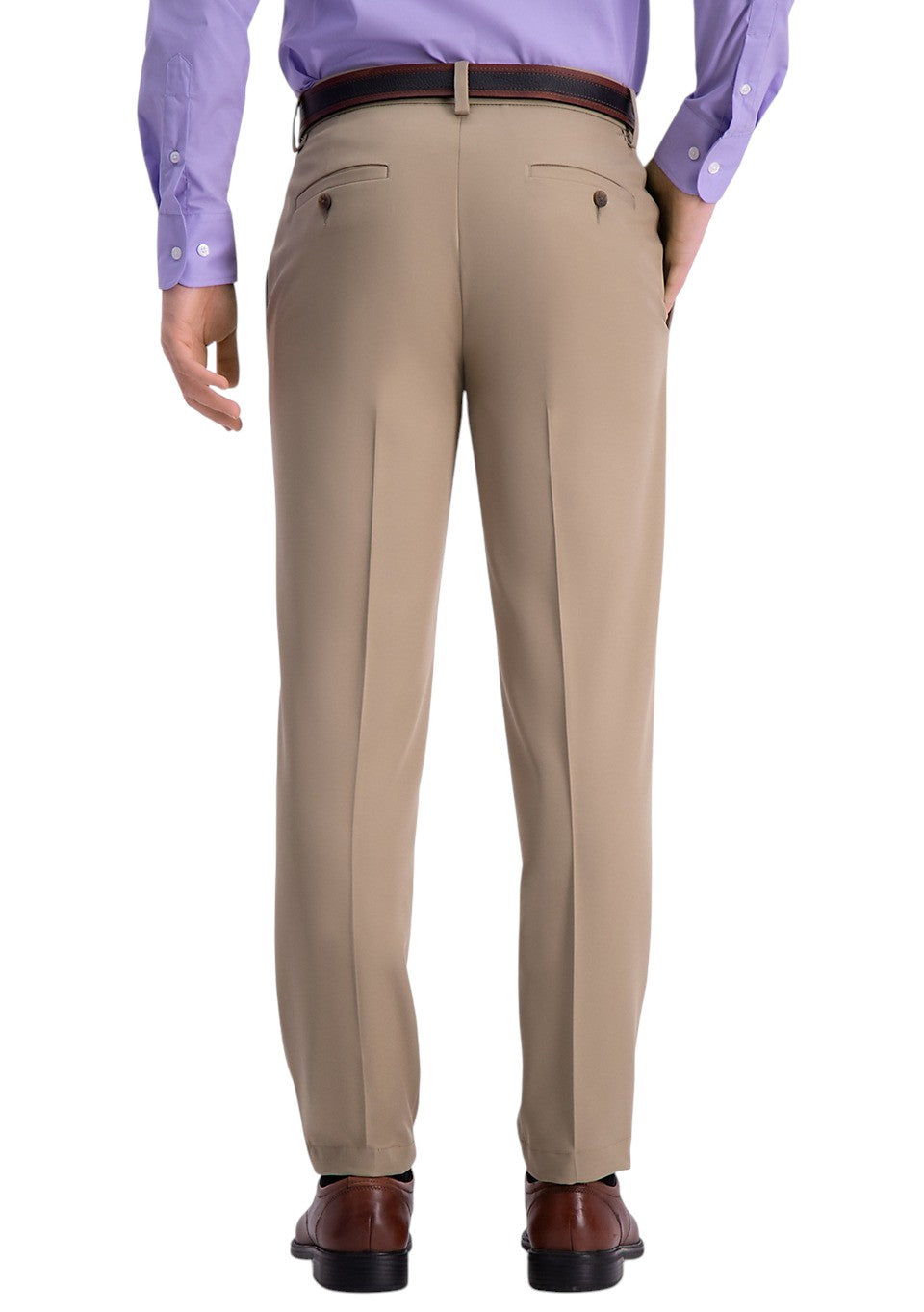 Haggar Mens Slim fit Cotton Dress Pants 32 / 30 Beige Solid
