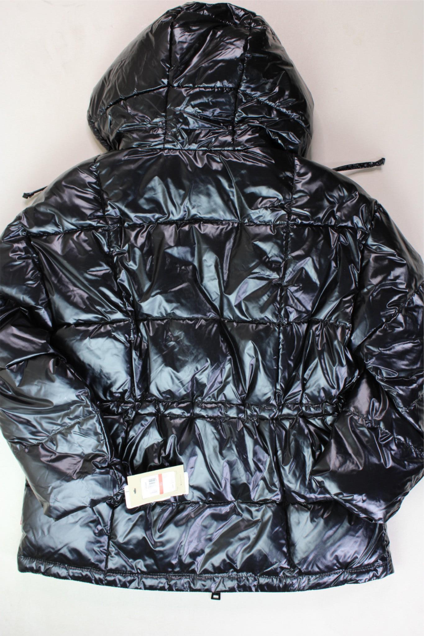 LEVI'S Womens Quilted Hooded Puffer Coat with Cinch Waist XS Shiny Black