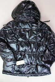 LEVI'S Womens Quilted Hooded Puffer Coat with Cinch Waist XS Shiny Black