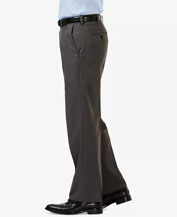 HAGGAR Men's Classic-Fit Expandable Waist Stretch Dress Pants 42 x 32 Grey