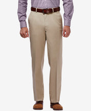 Haggar Mens Classic fit Casual Pants 38 / 30 Beige Solid Stretch