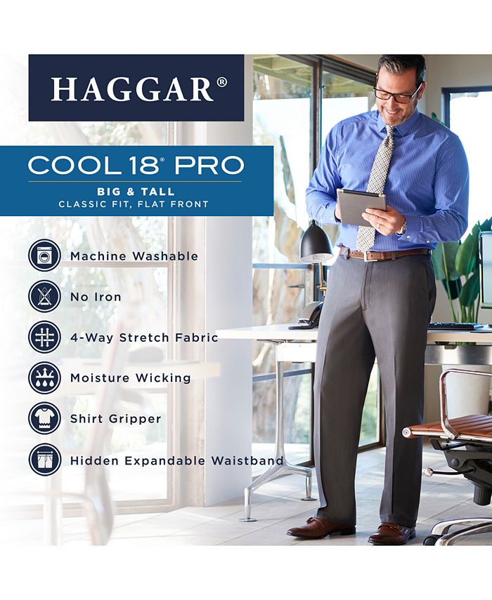 Haggar Mens Classic fit Dress Pants 48 / 29 Charcoal Grey Solid Stretc