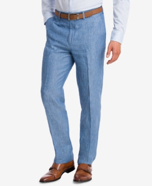 Bar III Men's Slim-Fit Blue Chambray LINEN Dress Pants 36 x 34