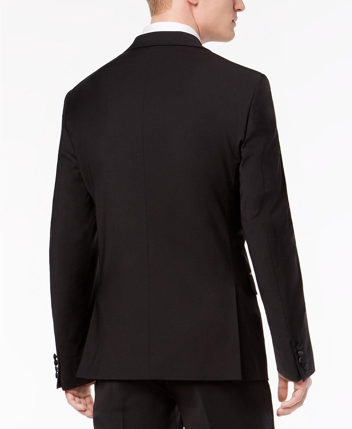 Calvin Klein Mens Slim fit Tuxedo Jacket Blazer 42 L Black Solid Stretch Wool