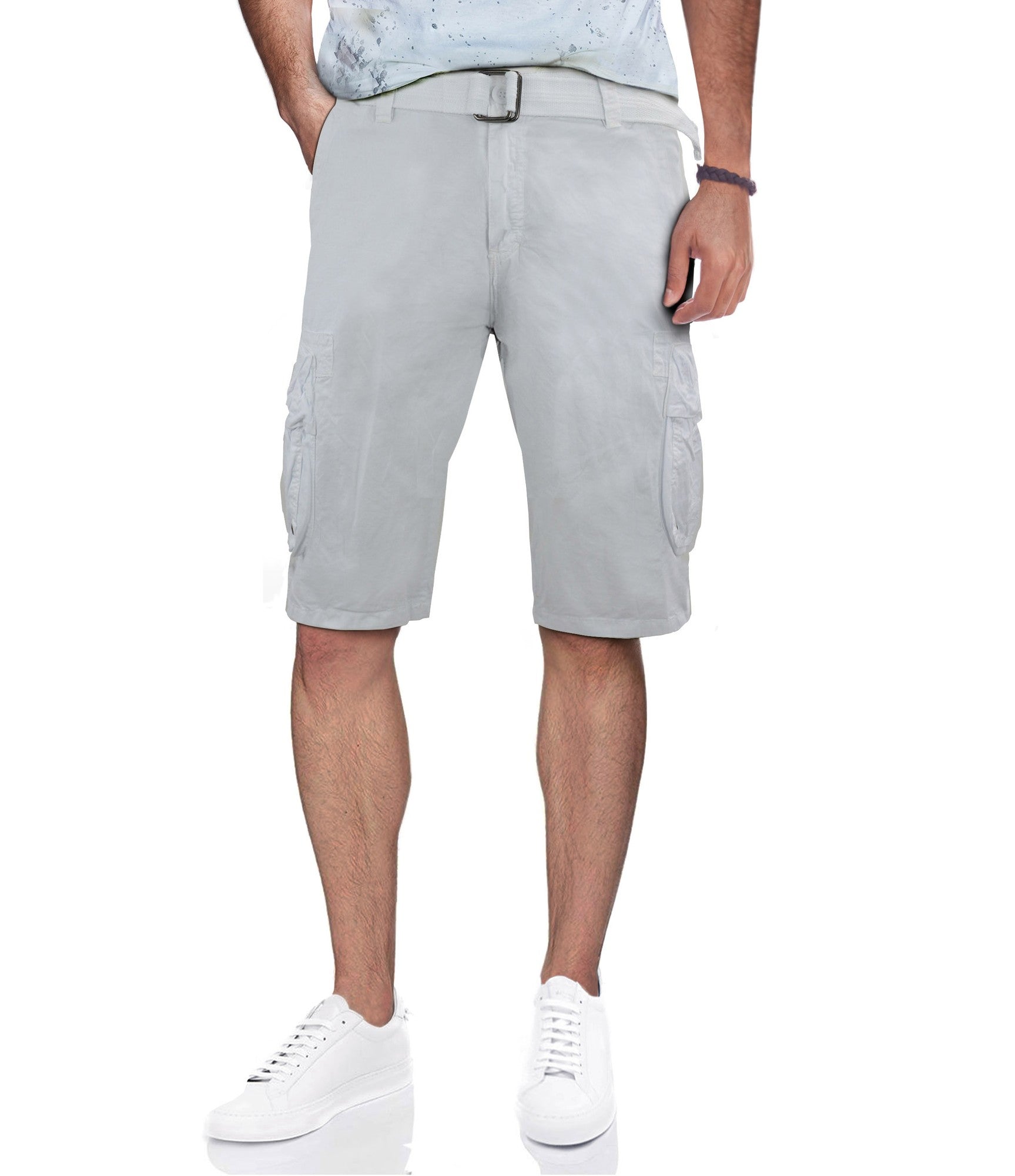 X Ray Men's Belted Double Pocket Cargo Shorts White 40