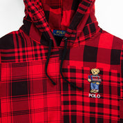 Polo Ralph Lauren Men's Bear Fleece Patchwork Hoodie Sweatshirt XL Red Plaid
