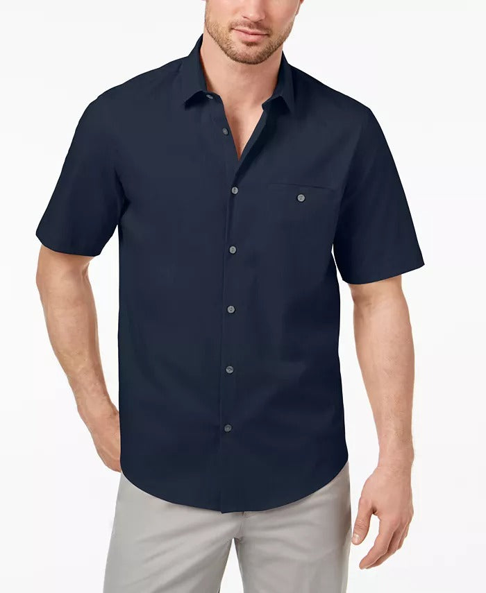 Alfani Men's Short Sleeve Modern Pocket Button Down Shirt Neo Navy Blue Small