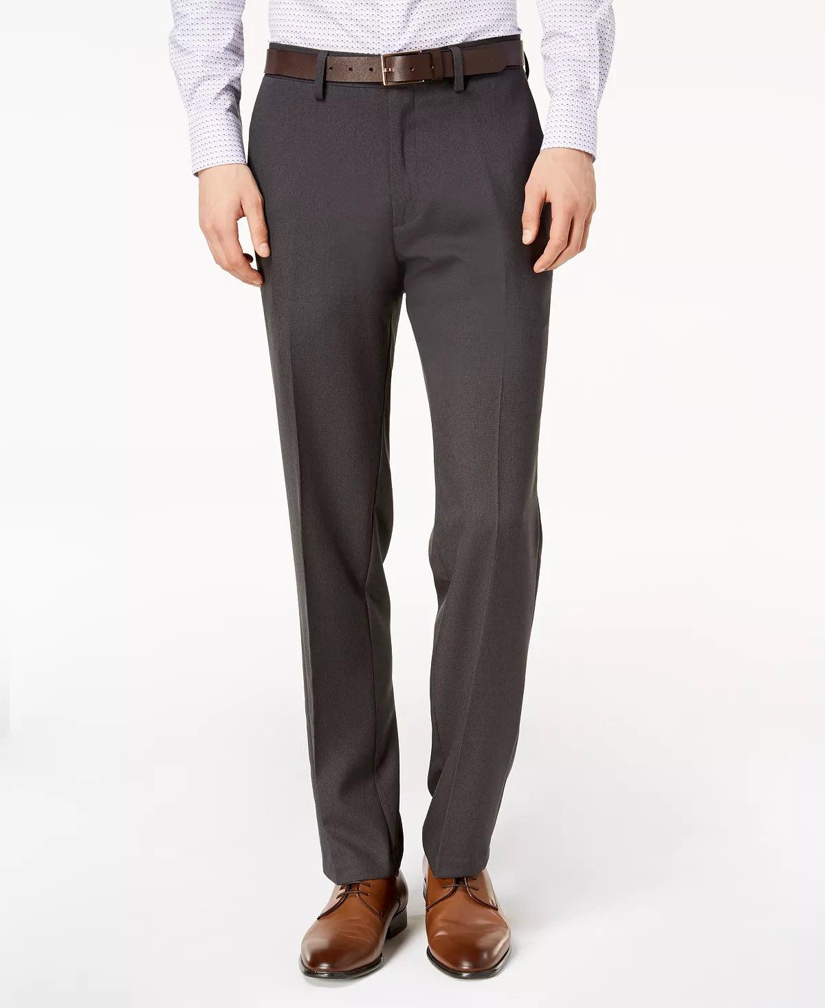 Kenneth Cole Reaction Mens Modern fit Dress Pants 34 / 32 Grey Solid Stretch