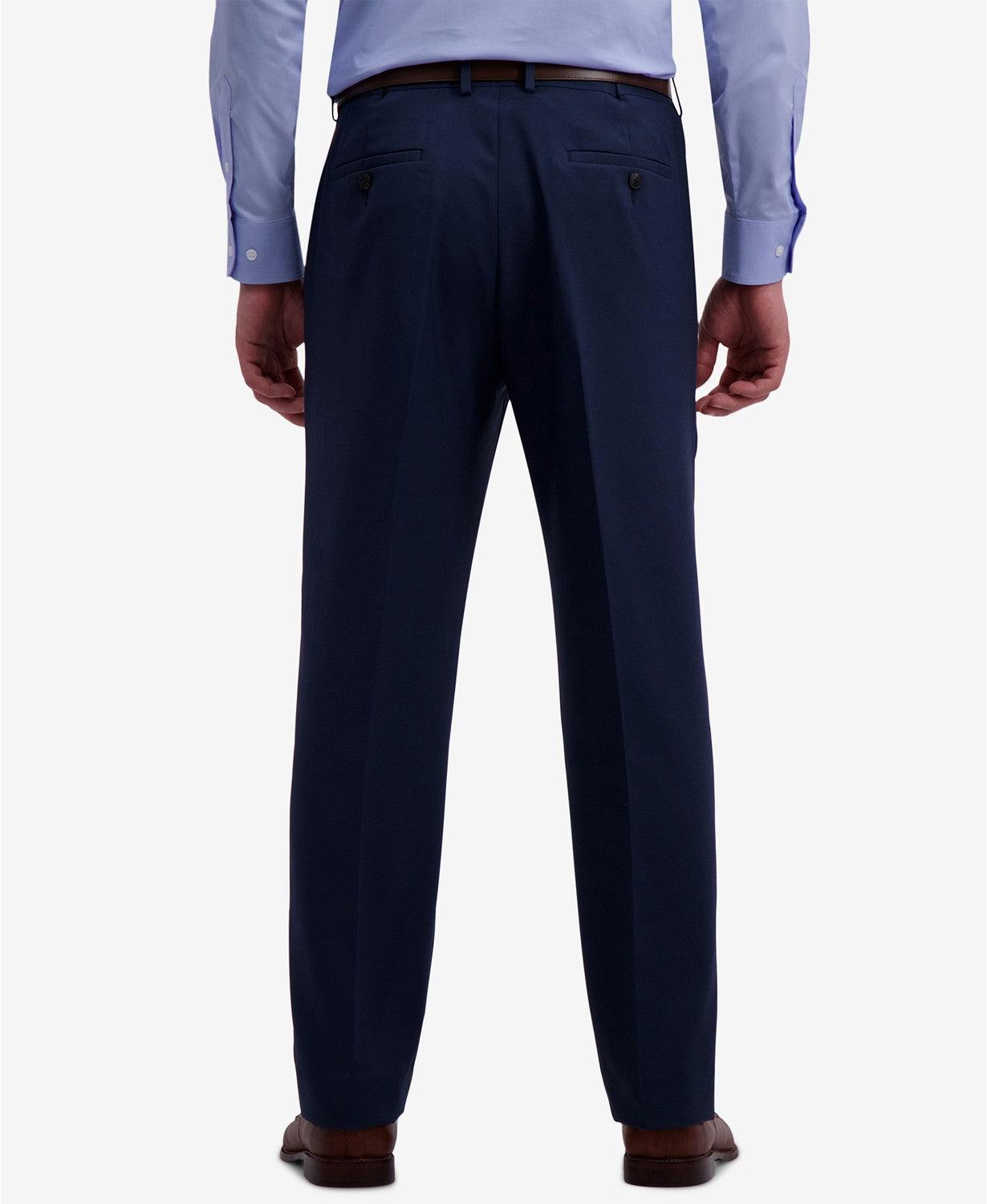 Haggar Mens Classic fit Dress Pants 44 / 32 Navy Blue Solid Stretch
