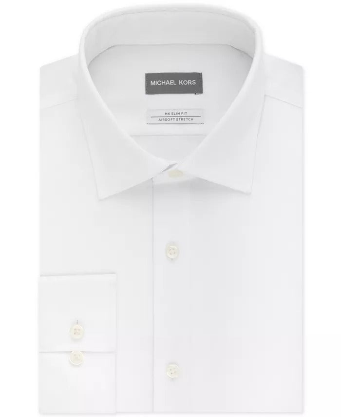 MICHAEL KORS MENS Slim-Fit Stretch-Cotton Shirt 16 / 34 -35 White