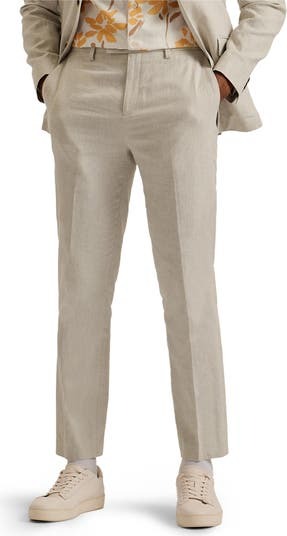 Ted Baker Damasks Slim Fit Flat Front Linen & Cotton Chinos Pants 36 x 30 Beige