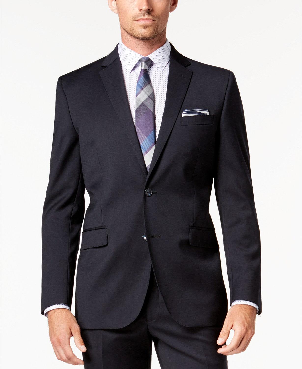 Kenneth Cole Reaction Mens Slim fit Suit Jacket Blazer 46 L Navy Blue Stretch
