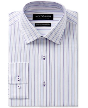 Nick Graham Mens Slim-Fit Lilac Stretch Button Down Shirt 15 15 1/2 34 35