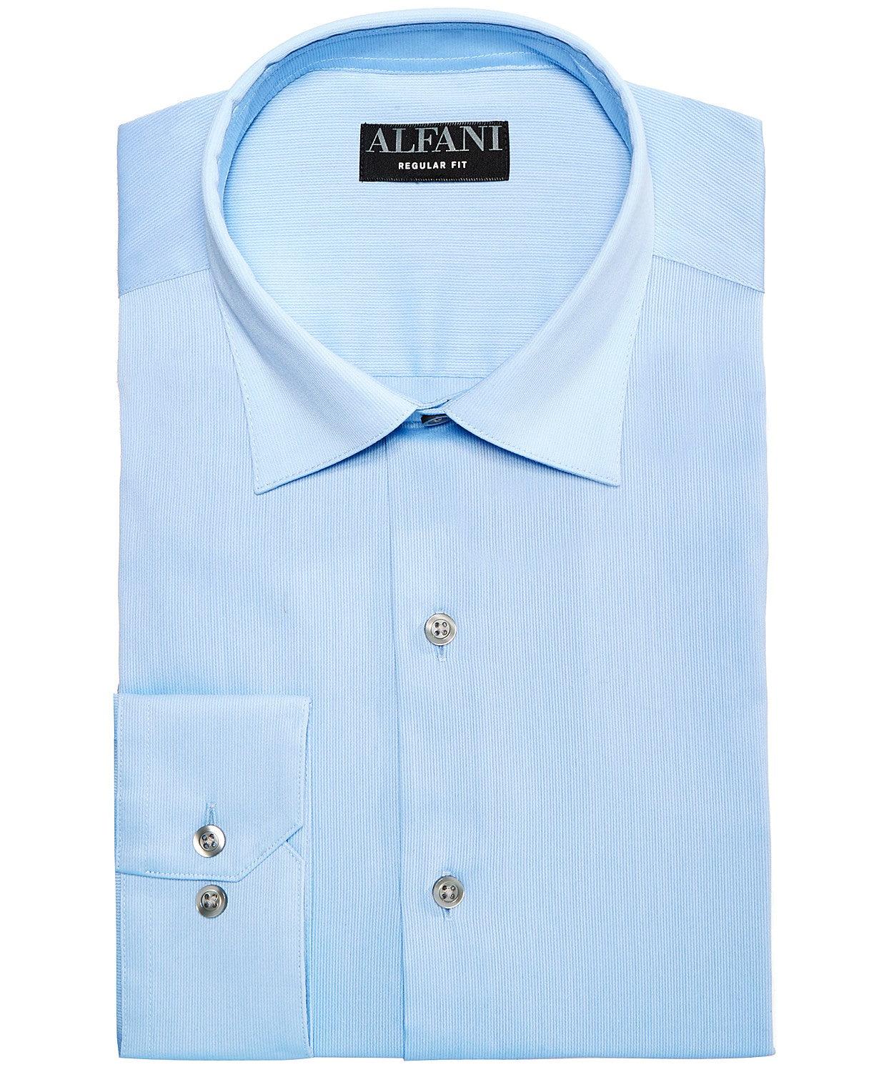 Alfani Mens Regular Fit Button Down Shirt Light Blue 17-17.5 32-33