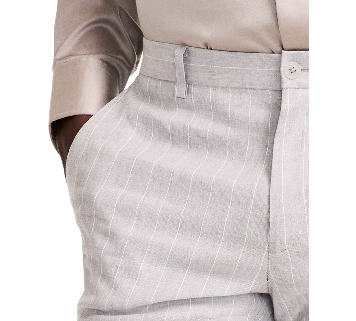 Calvin Klein Mens Slim fit Dress Pants 34 / 32 Light Grey Solid Stretch Linen