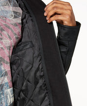 GUESS Mens Casual Faux Leather Jacket Coat Large Black Hooded Solid