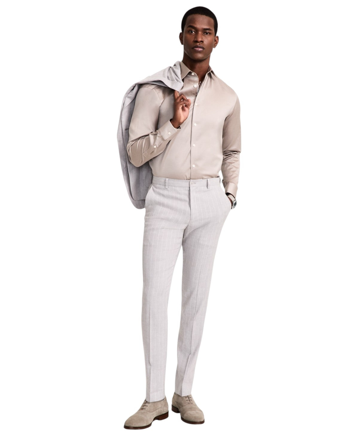 Calvin Klein Mens Slim fit Dress Pants 34 / 32 Light Grey Solid Stretch Linen