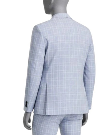 Alfani Mens Slim fit Suit Jacket Blazer 38 L Light Blue Plaid