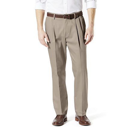 Dockers Mens Signature Khakis Pleated Classic Fit Pants Tan 34 X 30