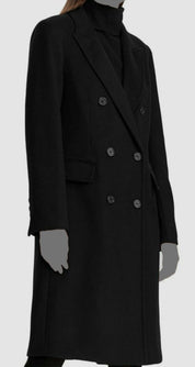 Lauren Ralph Lauren Women's Black Wool-Blend Reefer Overcoat Coat Jacket Size 16