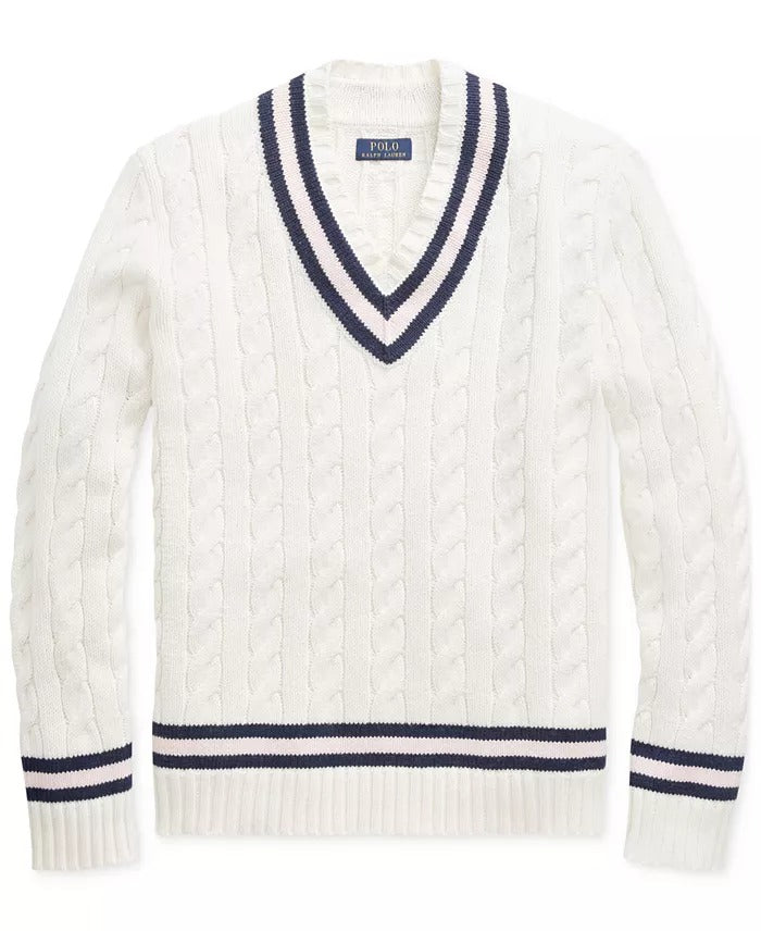 Polo Ralph Lauren Men's V Neck Cricket Sweater XXL White Cotton Cashmere