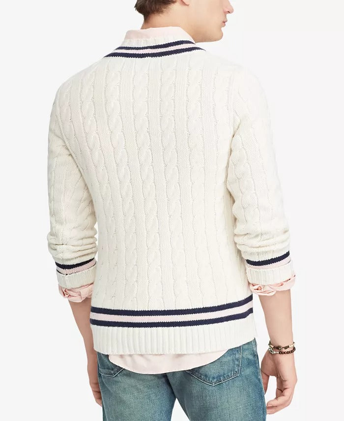 Polo Ralph Lauren Men's V Neck Cricket Sweater XXL White Cotton Cashmere