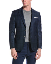 Hugo Boss Hutson Tonal Plaid Slim Fit Sport Coat 44R Navy Blue