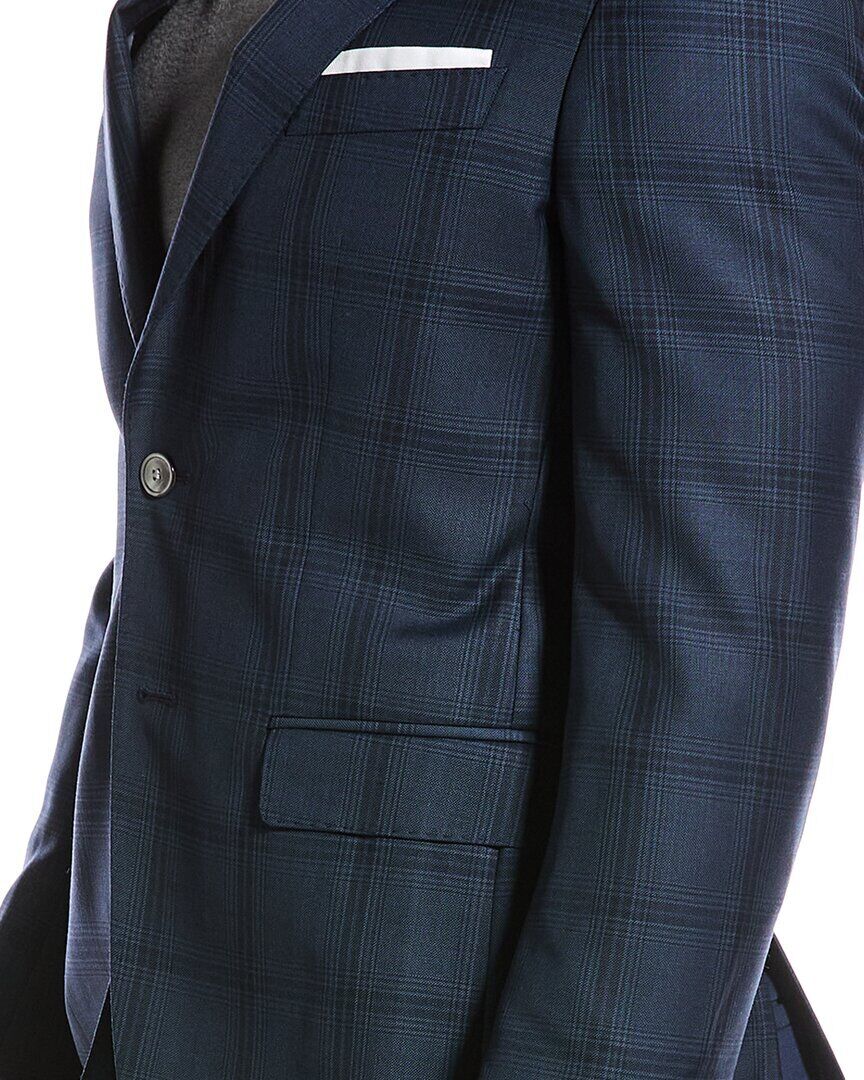Hugo Boss Hutson Tonal Plaid Slim Fit Sport Coat 44R Navy Blue