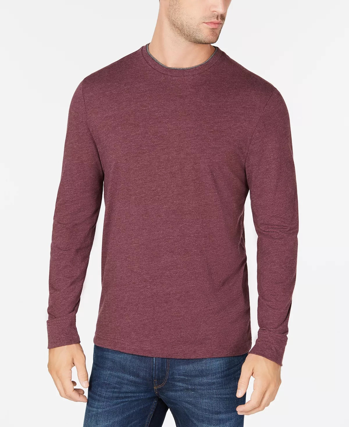 Club Room Mens Long Sleeve Crewneck T Shirt Red Heather Medium