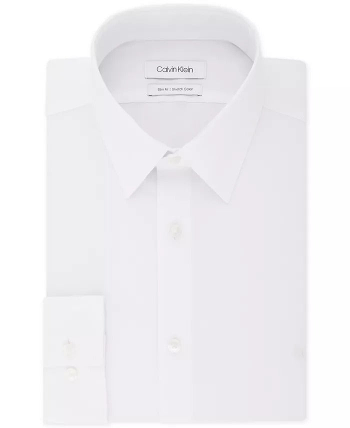 Calvin Klein Mens Slim Fit Stretch Button Down Dress Shirt White 17 34 35 XL