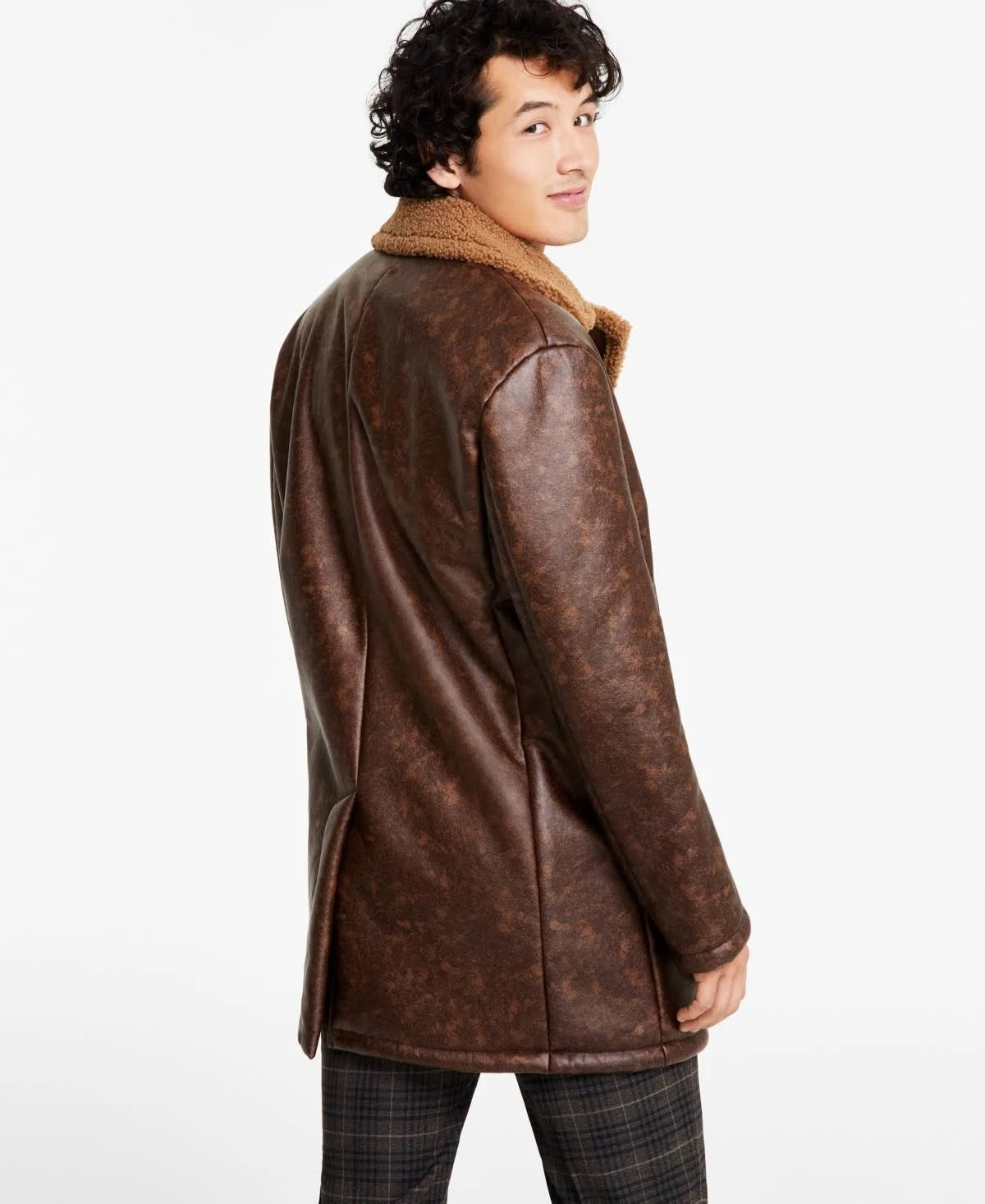 Ben Sherman Men's Shearling Classic Fit Overcoat Coat 40R Brown Camel