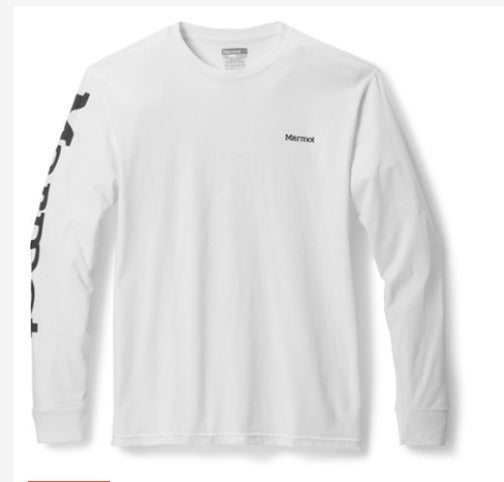 MARMOT Men's Logo Sleeve Graphic Long-Sleeve T-Shirt in White Medium