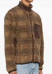 Polo Ralph Lauren Mens Brown Glen Plaid Pile Fleece Jacquard Bomber Jacket Medium