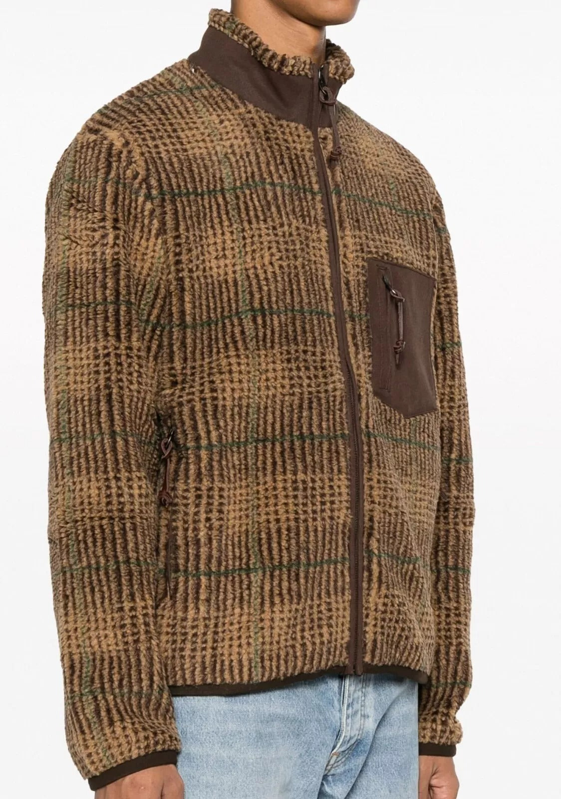 Polo Ralph Lauren Mens Brown Glen Plaid Pile Fleece Jacquard Bomber Jacket XL