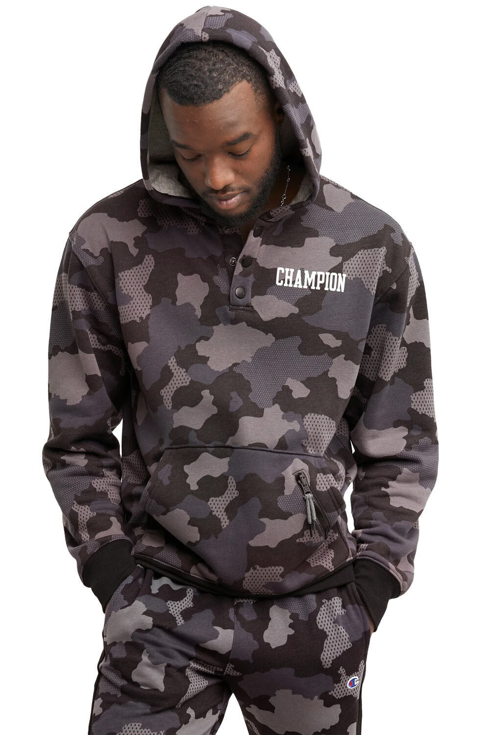 Champion Mens Camo Hoodie Sweatshirt XXL Grey Blue