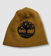Timberland Men's Reversible Logo Jacquard Beanie Hat Wheat Brown Black