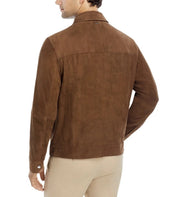 Hugo Boss Mens Motheo Snap Front Leather Jacket Size 44R Brown Ultra Soft