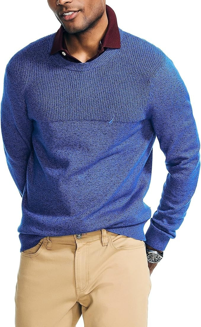 Nautica Men's Textured Knit Crewneck Sweater Bright Cobalt Blue Large