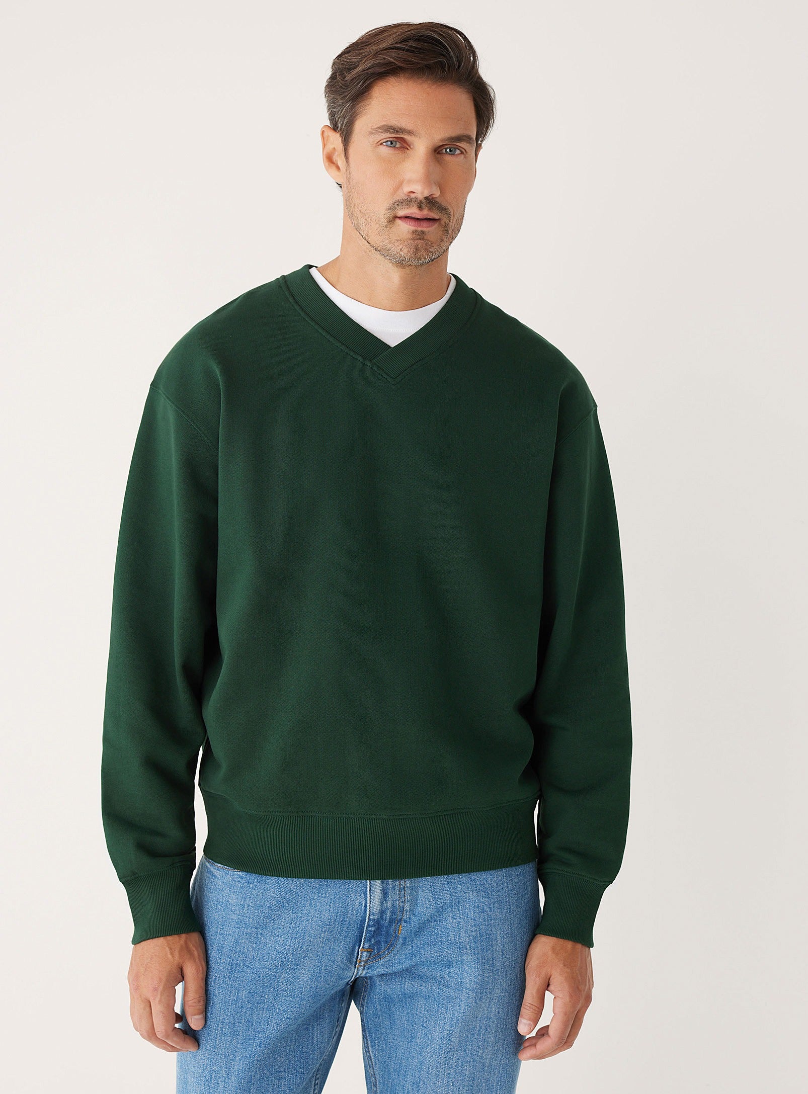 Frank & Oak Mens Regular Fit V Neck Sweatshirt Large Green