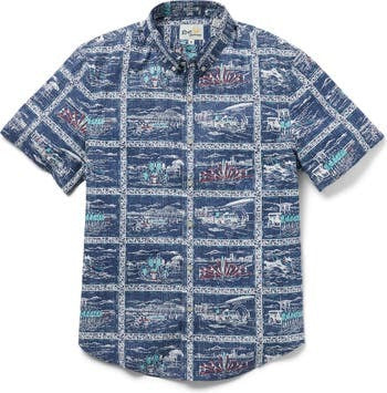 Reyn Spooner Lifeguards Tailored Print Short Sleeve Button-Down Shirt Navy Small